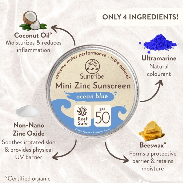 2026 Suntribe Organic Mineral Mini Zinc Tin SPF 50 STZTM - Ocean Blue